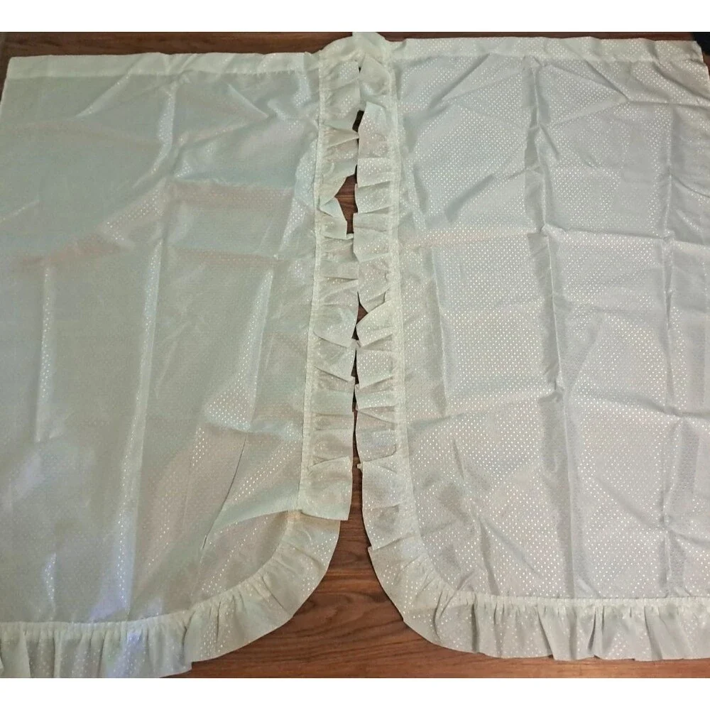 White Fabric Shower Curtain 2 Panel Ruffled NWOT 1 Tie Back Cottage Romance